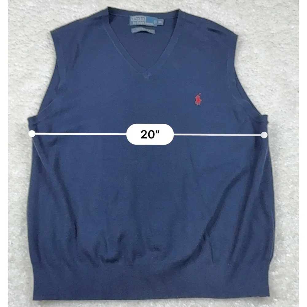 Polo Ralph Lauren Sweater Vest Men XL Navy Blue Pima Cotton V-Neck Pony Logo